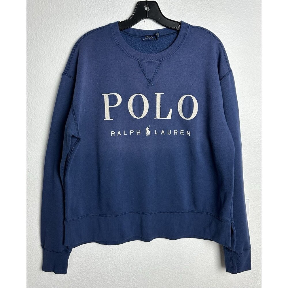 Polo Ralph Lauren Horse Logo Blue Fleece Lined SO SOFT Sweatshirt Size M - Picture 2 of 14